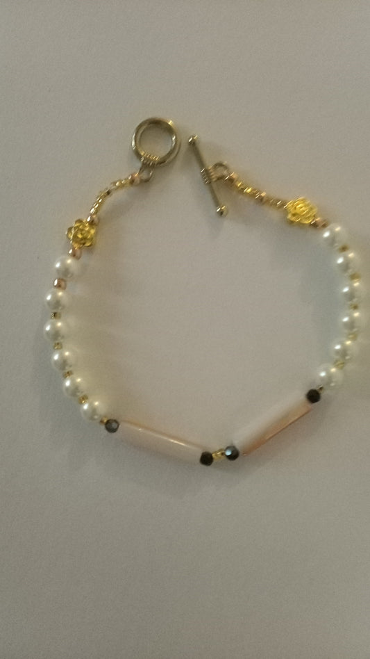 Pearl and Czech tube bead bracelet